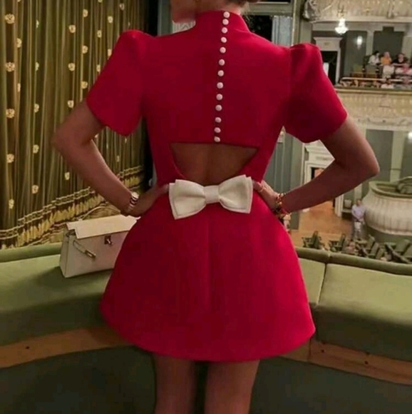 Women's Petal Sleeve Slim Fit Mini Shift Dress With Stand Collar - Picture 3 of 3